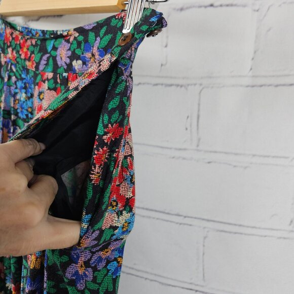 Rafaella Floral Maxi Skirt Pleated Womens 8 Rayon Wool Blend Button Multicolor - Picture 3 of 12